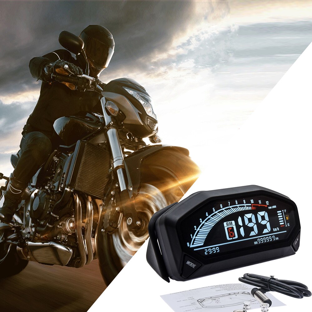 Universal LED LCD Speedometer Digital Backlight Waterproof Odometer Tachometer For Motorcycle 1,2,4 Cylinders YG150-23