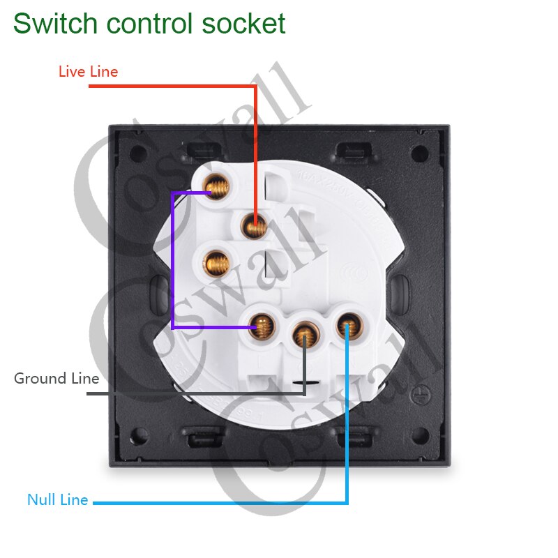 Coswall Glass Panel Wall Universal Socket + 1 Gang 2 Way Passage Through On / Off Stair Light Switch Switched LED Indicator