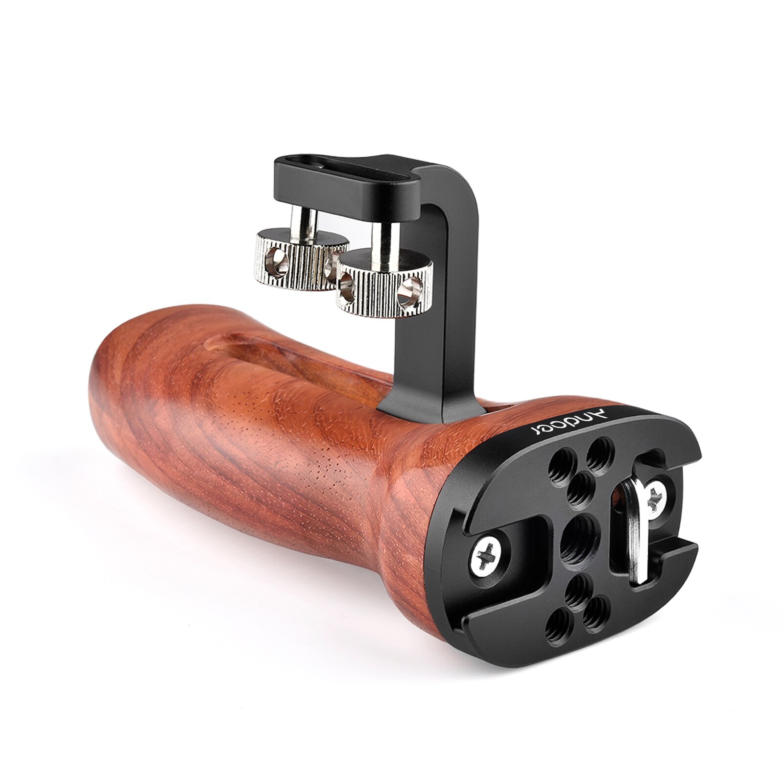 Andoer Universele Camera Kooi Houten Handvat Links/Rechts Hand Grip Met Koud Shoe Mount 1/4 Inch &amp; 3/8 inch Schroefgaten