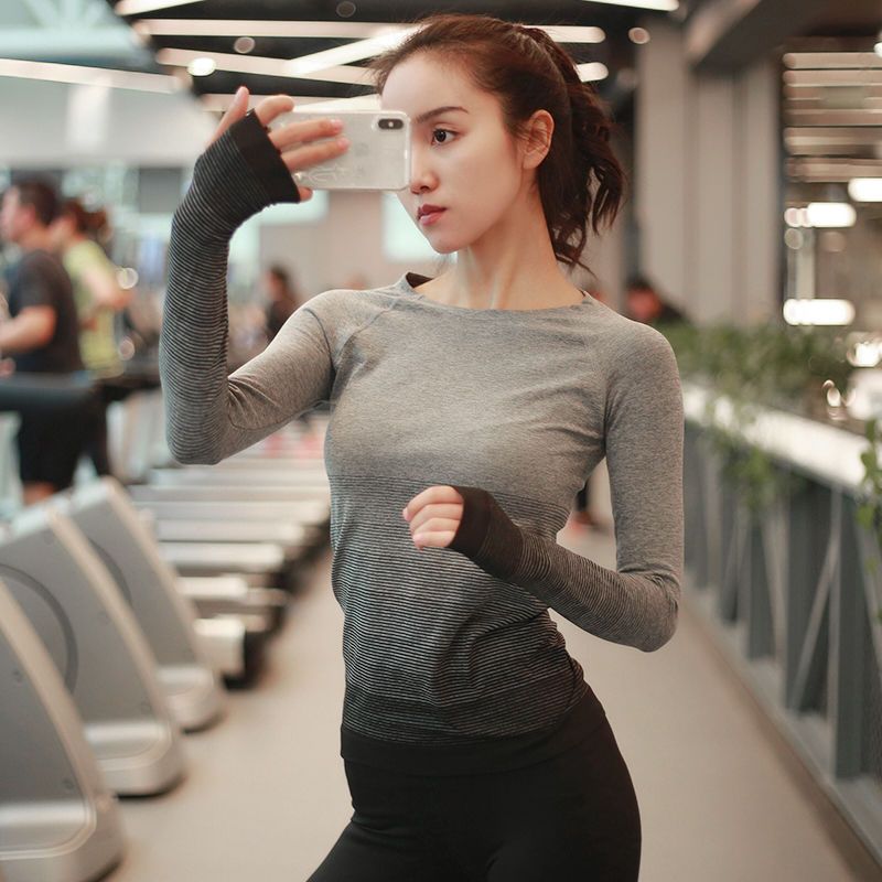 #39 -yoga-t-shirt, sport, langärmelig, farbverlauf, figurformend, herbst/winter, fitnessstudio, laufen, training, atmungsaktiv, rundhalsausschnitt