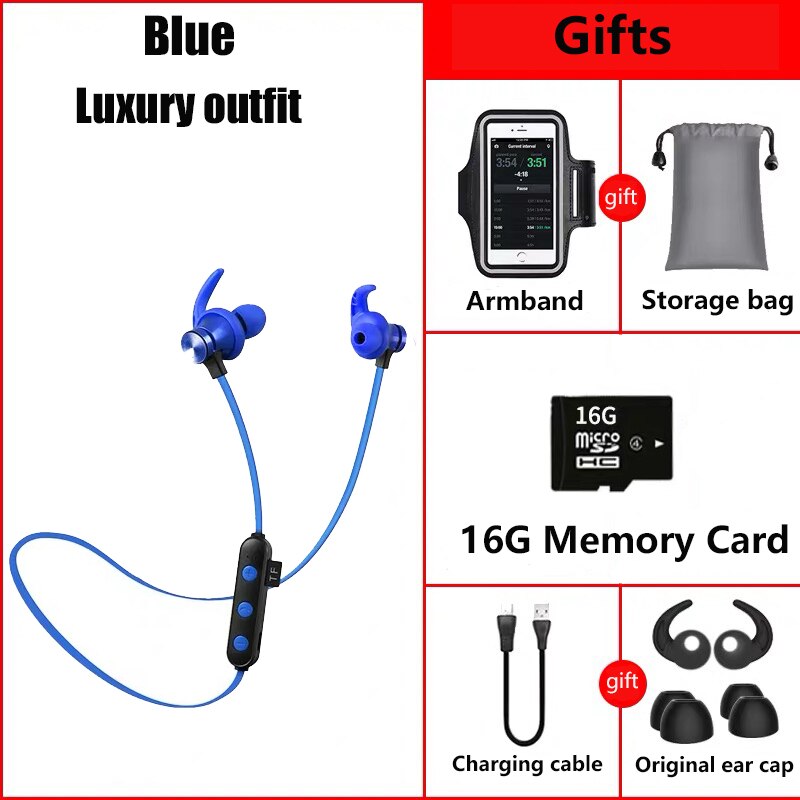 Bluetooth hovedtelefon ipx 5 vandtæt øretelefon  mp3 spiller stereo headset trådløst til sport mic tf kort telefon xiaomi: Blå luksusdragt