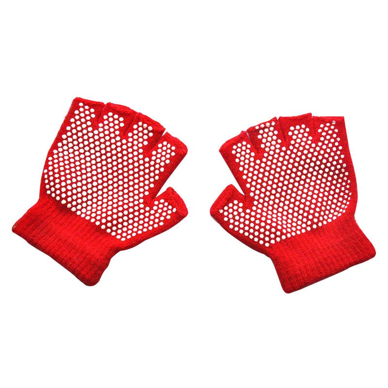 Warmom crianças quentes inverno ao ar livre esportes handguards antiderrapante pequenas partículas meio dedo luvas de malha: T3
