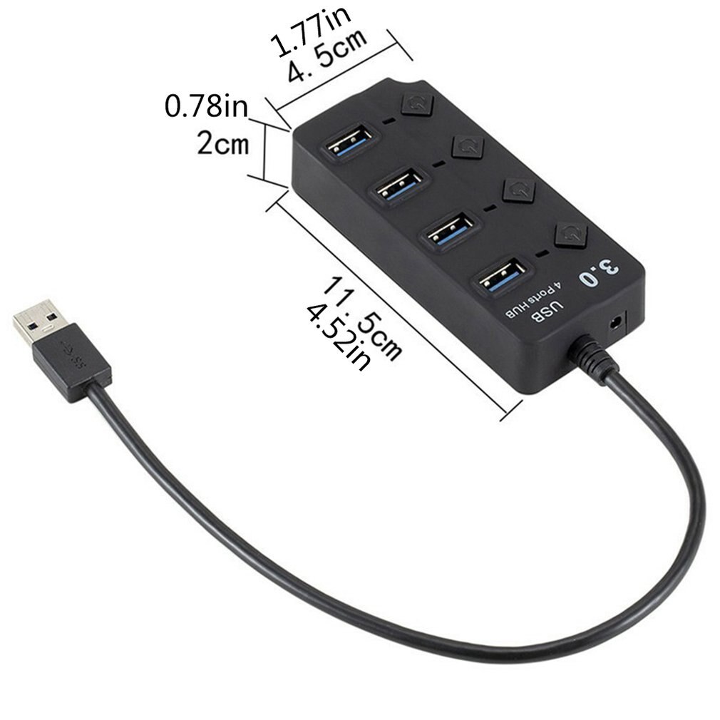 Usb 3.0 splitter 4 -poorts hub met sleutelschakelaar ultrasnelle gegevensoverdracht 4 -poorts hub zwart zonder voeding