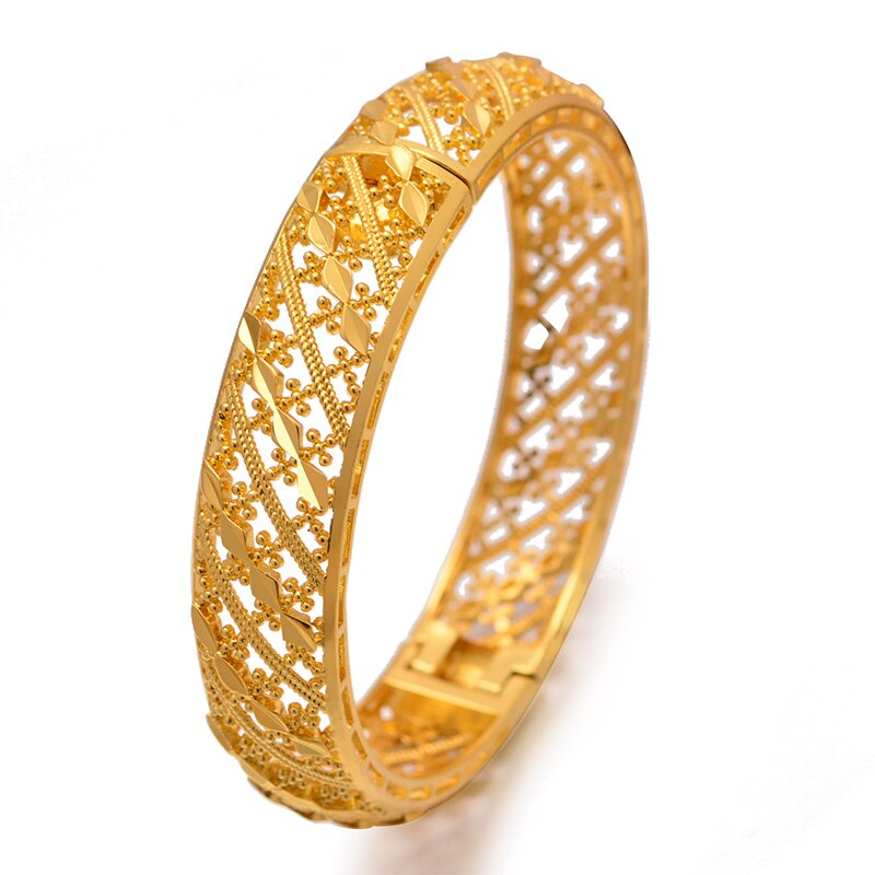 24 K 1Pcs Dubai Ethiopische Etnische Sieraden Goud Kleur Armband Armbanden Voor Vrouwen Meisje Bruiloft Bruid Armband Bangles Sieraden