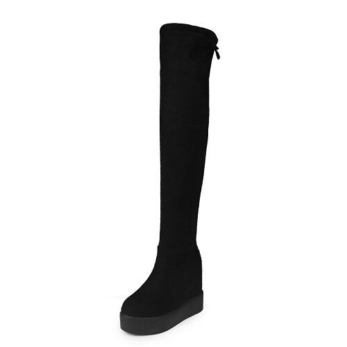 Cuissardes daim plate-forme bottes d'hiver femmes sur le genou bottes compensées talons hauts fourrure chaussures femme bottes longues: 7.5