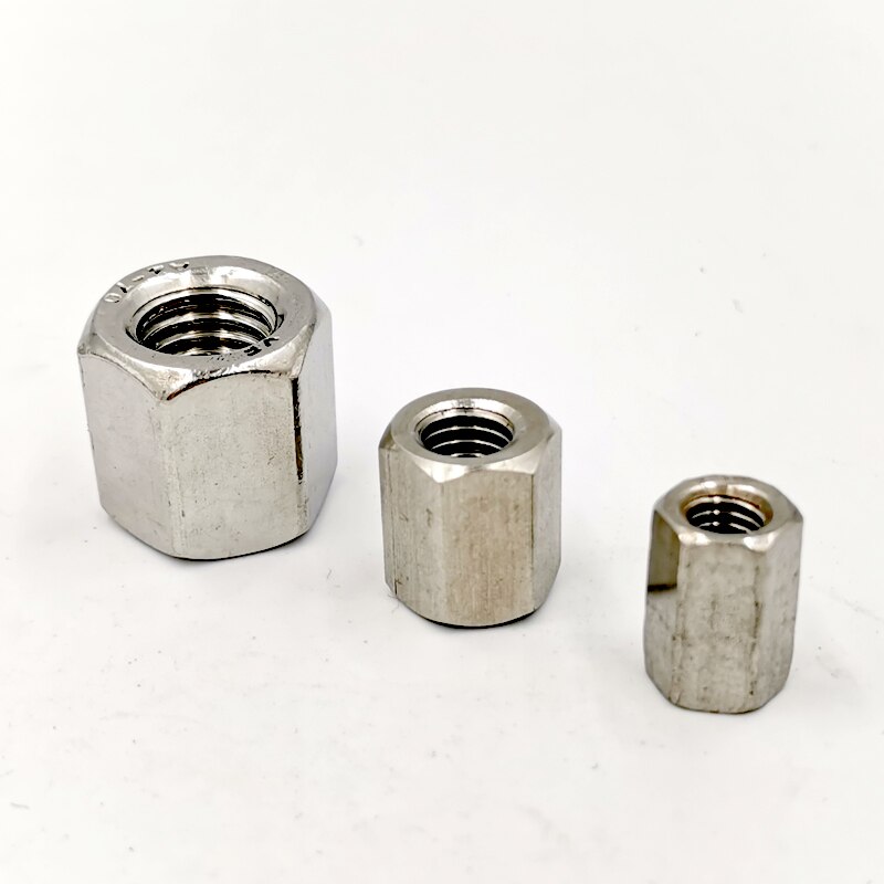 M12-M24 standard 304 stainless steel hexagonal lengthened hexagonal nut screw connection female screw joint nut