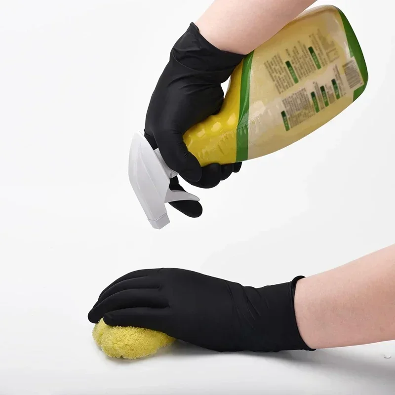 Nitril-Einweghandschuhe, schwarz, 10 Stück, latexpuderfreie Handschuhe, Industriequalität, Kochen, Arbeiten, Reinigen, Haarfärbehandschuhe