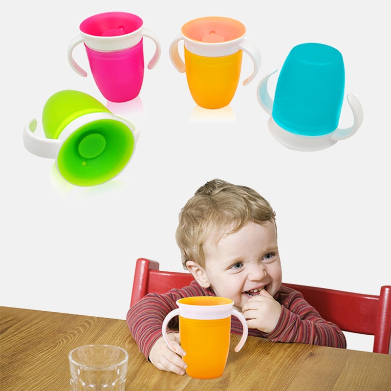 360 Graden Gedraaid Baby Leren Drinkbeker Kids Water Voeden Bekers Fles Met Dubbele Handvat Flip Deksel Lekvrije Magic cup