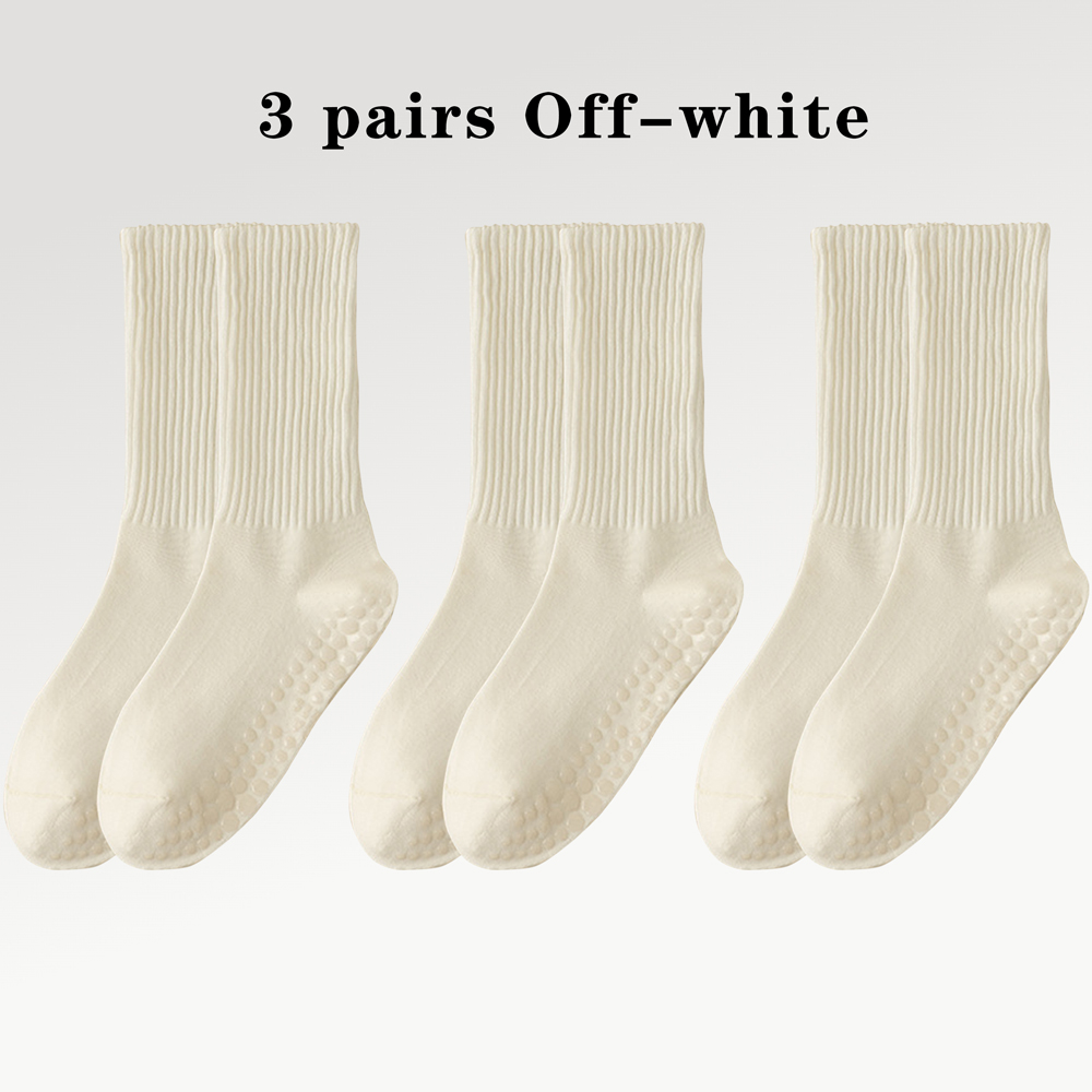3 paar katoenen antislip yogasokken, middellange sokken, effen kleur, fitness, pilates, sportsokken voor dames: WHITE