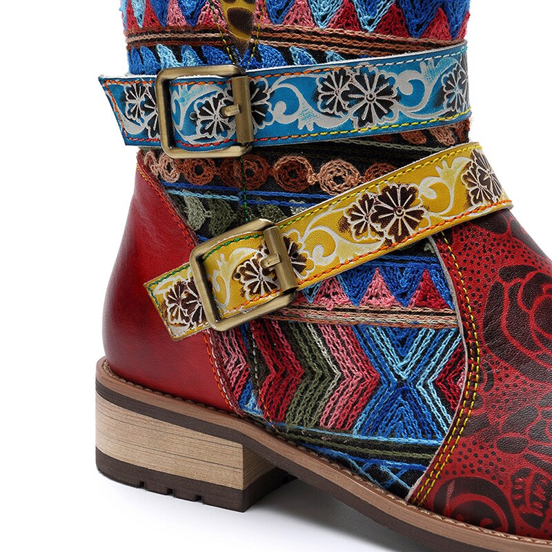 Botas étnicas para mujer, zapatos femeninos de tacón bajo con cremallera, de talla grande 43