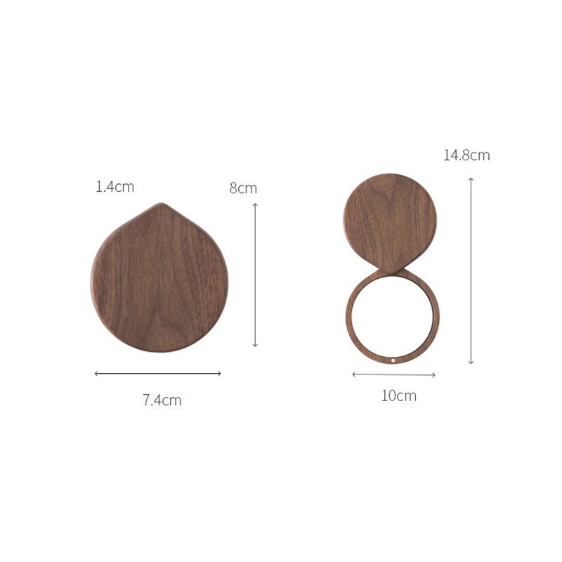 Wooden Mirror Round Foldable Mirrors Japanese Style Portable Walnut Small Mirror Make Up