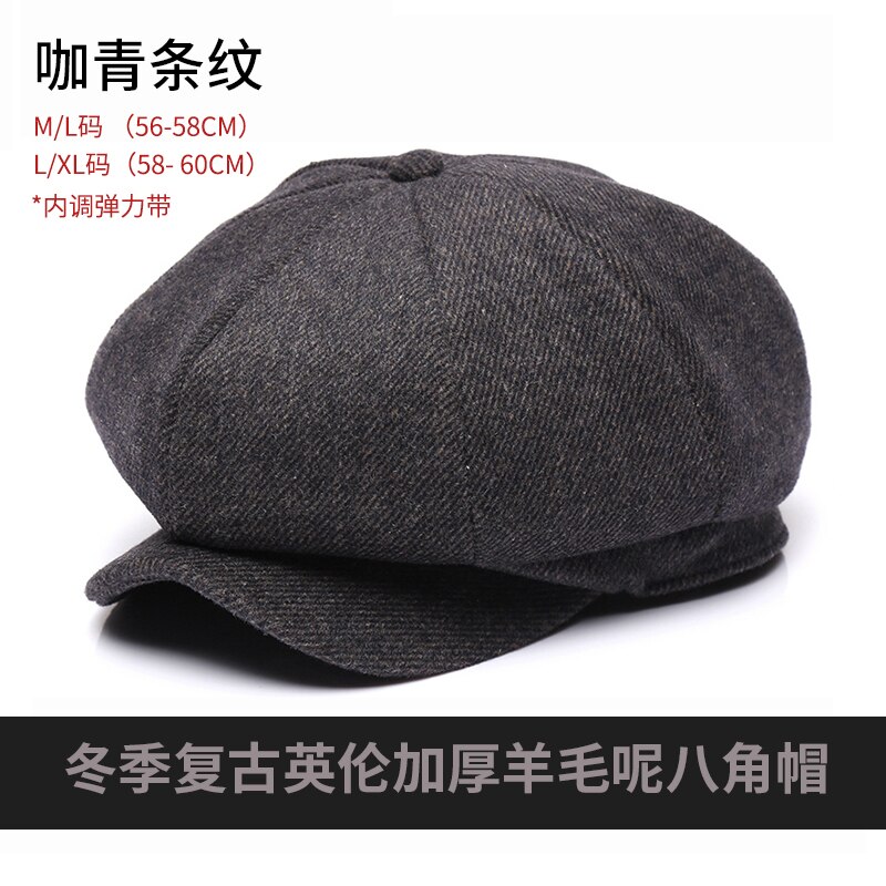 Gorro octogonal de lana gruesa para hombre, gorro de lana gruesa de tweed, fieltro para papá, Newsboy, hiedra, tamaño grande 56-58cm 58-60cm,: A6 / 56-58CM