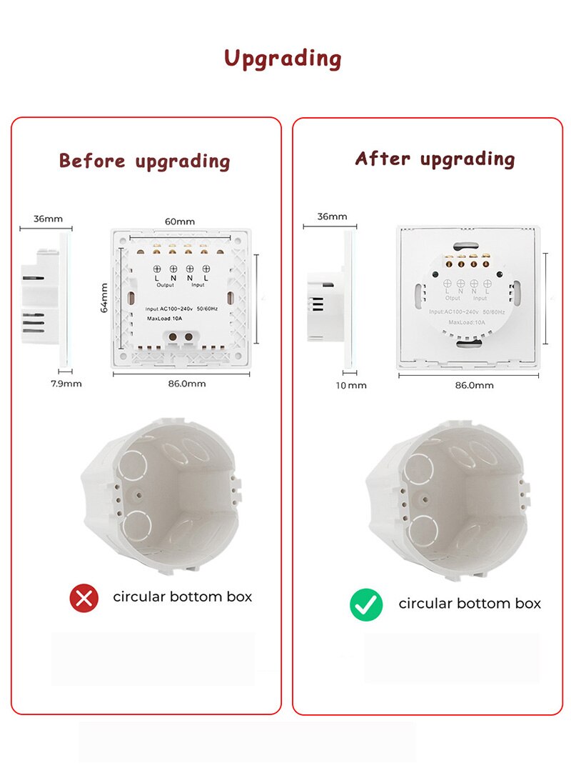 Smart Wall Light Switch Infrared Sensor Smart Switch Glass Display Panel, Neutral Wire, 220V, 10A, No Touch Needed EU Standard