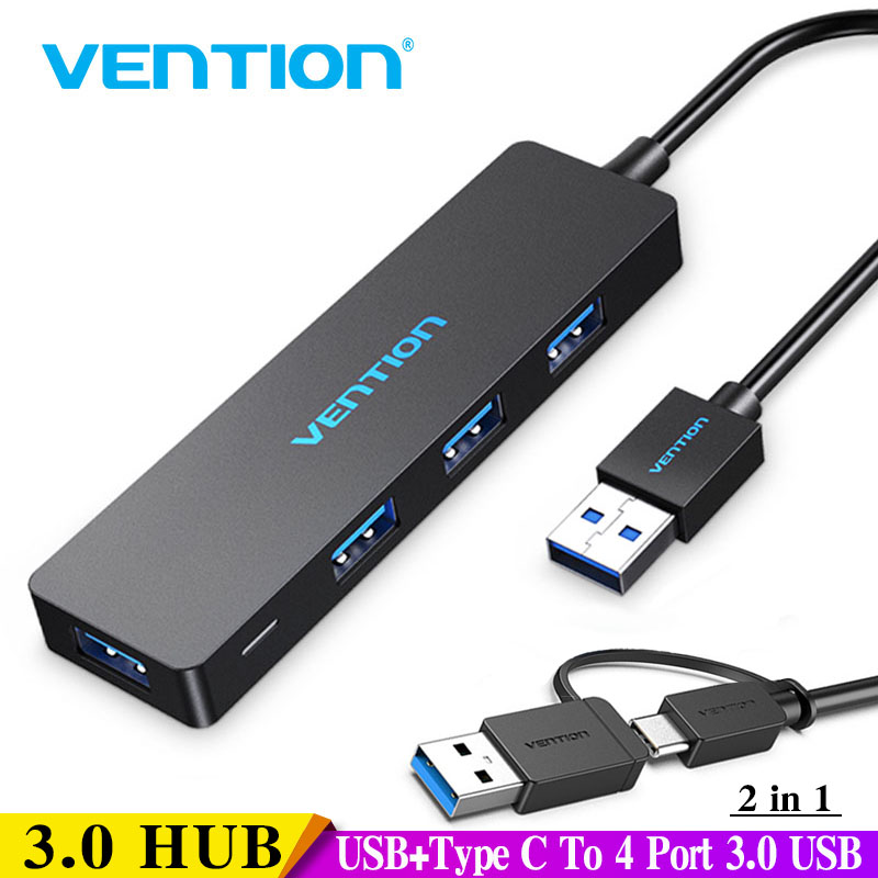 Vention 4- port usb hub 3.0 2.0 ultra slim data hub typ-c hub för macbook, mac pro/mini, imac, surface pro, xps, notebook pc, usbc hub