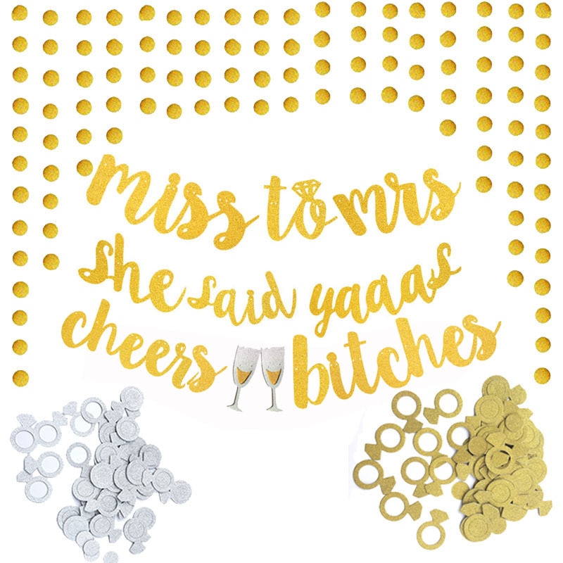 Hochzeit Banner Verpassen zu Frau Sagte sie Yaaas Diamant Ring Konfetti funkeln Hängen Fahnen Hochzeit Party Dekor Jubel Hündinnen