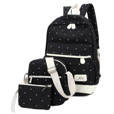 Litthing 3pcs/Set Dot Canvas Printing Backpack Women School Back Bags For Teenage Travel Backpacks Female Schoolbag Backpack