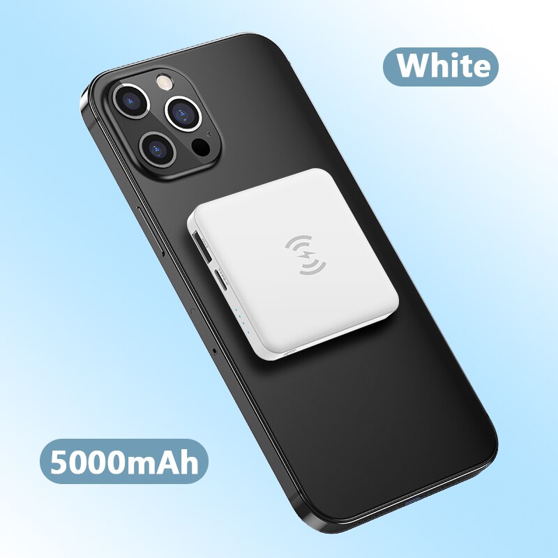 Magnetic Wireless Power Bank For Magsafe Chargers PowerBank For iPhone 12 Pro Max 12Mini 5000mAh External Battery Fast Charging: White