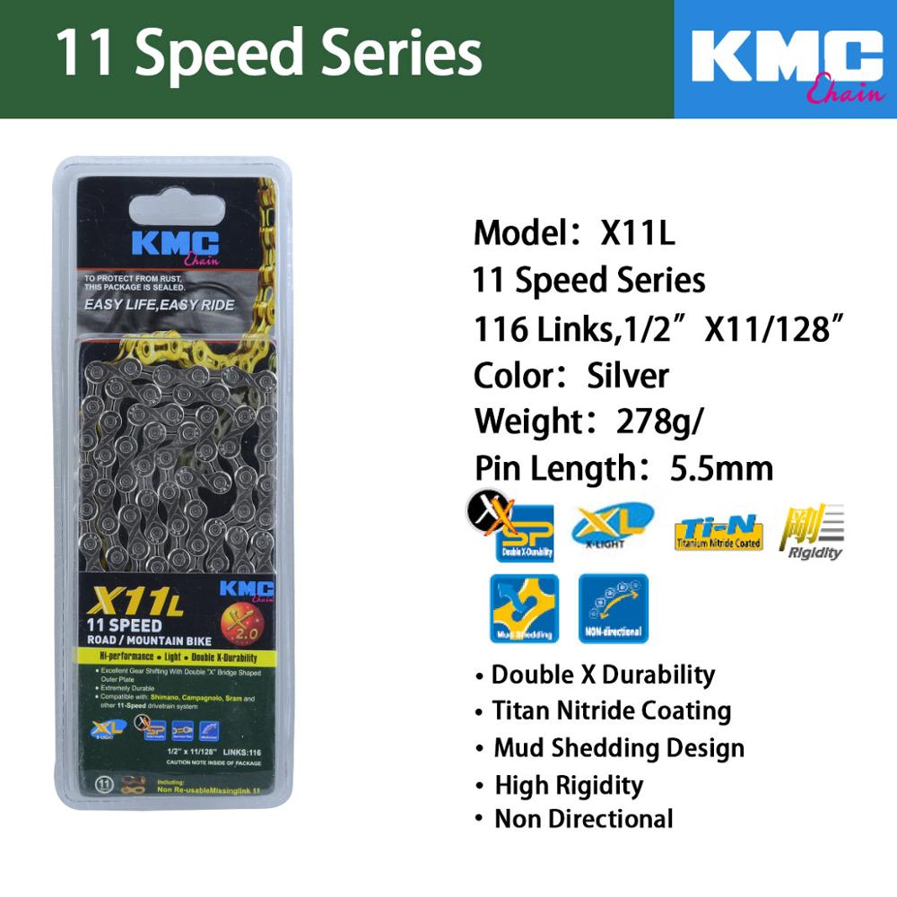KMC X11 X10 Bicycle Chain 9S 10S 11S Bicycle Chain 116L With Original box and Magic Button for Mountain/Rod Bike Bicycle Parts: X11L-Silver