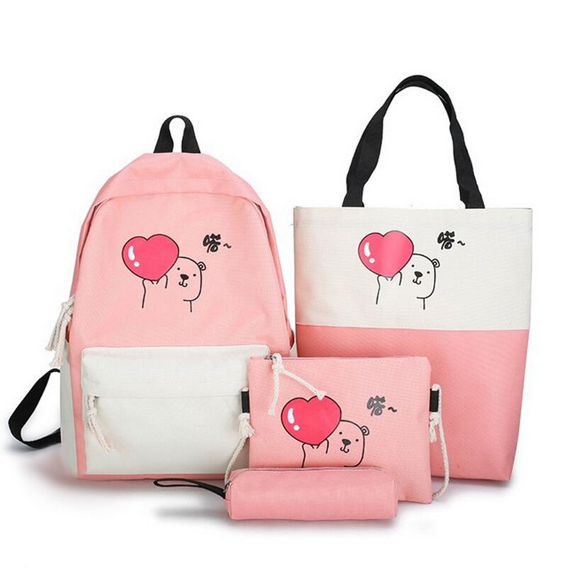 5 Delige Set Vrouwen Nylon Rugzak Snoep Kleur Waterdichte Schooltassen Tieners Meisjes Patchwork Rugzak Vrouwelijke Rugzak Mochila: Pink 2(4 pcs)