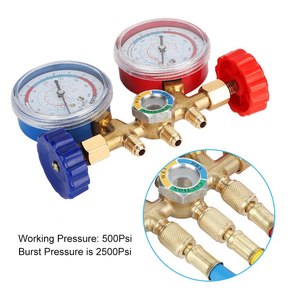 Air Condition AC Diagnostic Manifold Gauge Pressure Gauge Set Refrigerant Air Conditioning Tools with Hoses Hook