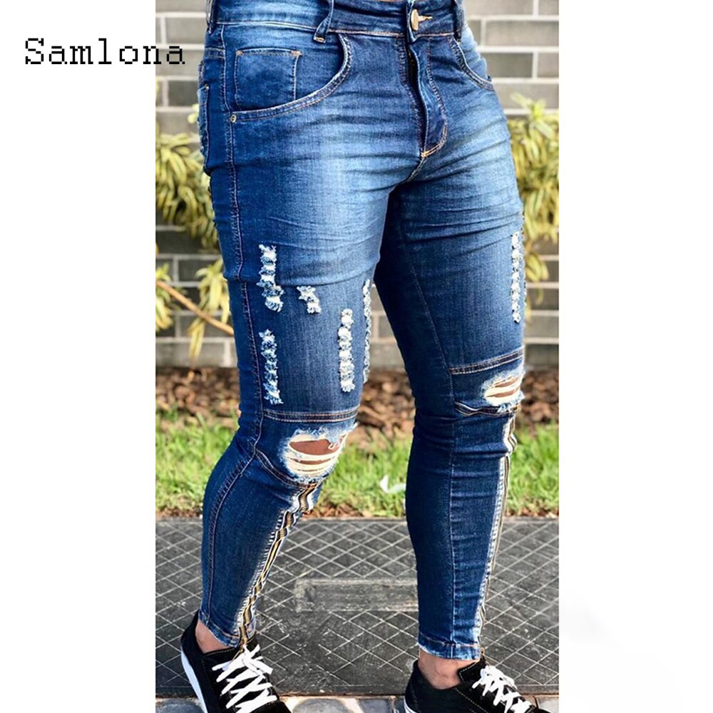 Plus Size 3XL Men Jeans Denim Pants Spring Autumn Slim Bottoms Pant Hole Ripped Denim Jeans Pencil Trousers Mens clothing