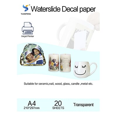 A4- storlek bläckstråle vattenrutschbana dekal papper transparent färg konst leverantör utskrift papel transfer papper vattenrutschbana dekal papper 20 st: Default Title