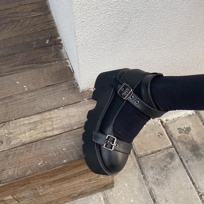 Platåklackar för kvinnor casual creepers punkskor dam kilar platform pumps korsbandsskor dam harajuku skor