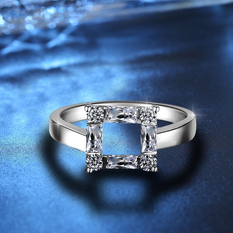 Square Hollow Zircon Ring Female Square Wedding Ring Cute Girl Day for Girlfriend Zircon Jewelry