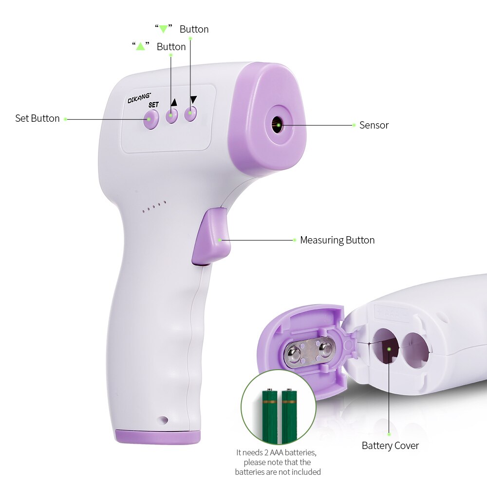 Non-Contact Infrared Thermal Imagr Digital Forehead Thermometer Wall-Mounted Infrared Thermometer °C/°F Unit Switch Fever Alarm: MD1823