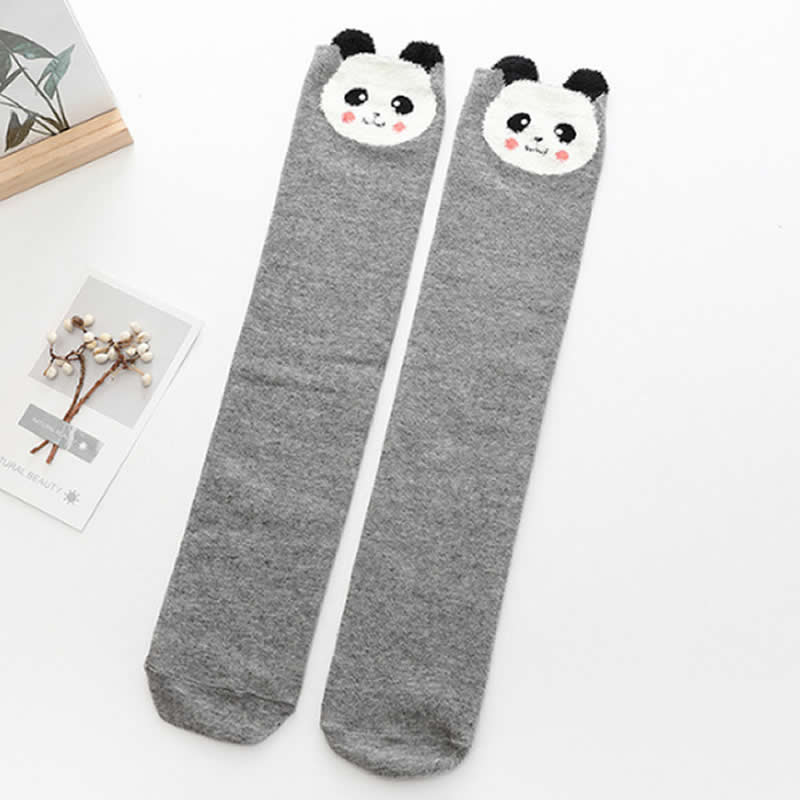 Chaussettes hautes en coton pour enfants, motif dessin animé, imprimé chat, renard: Gray panda