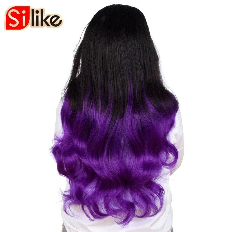 220g U Part Clips In Hair Upgrade Clip Hair Extension Synthetic Natural Wavy Hair Half Wig Blue Pink Grey: 1B/Purple