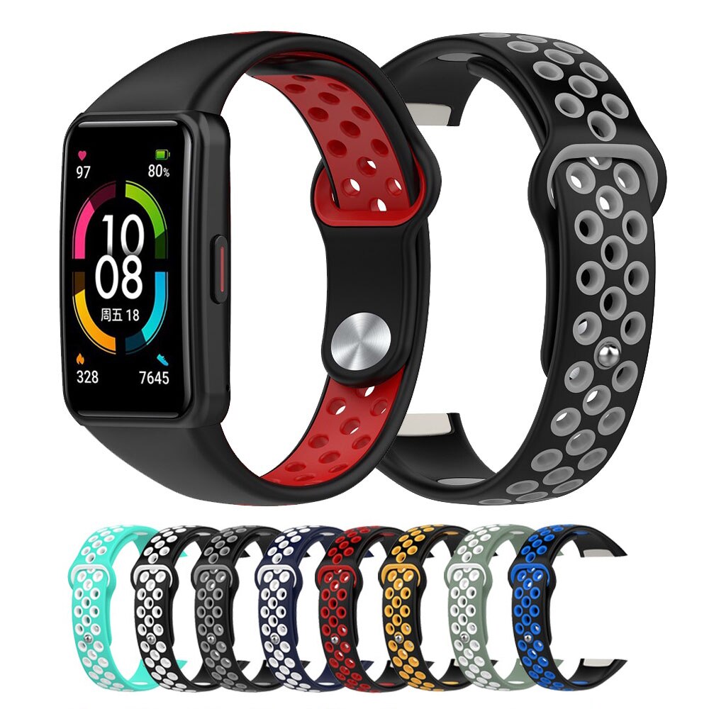 20 Farben Silikonarmband für Huawei Band 6/Honor Band 6 Atmungsaktives doppelfarbiges Ersatzarmband für Huawei Band 6 Armbinde