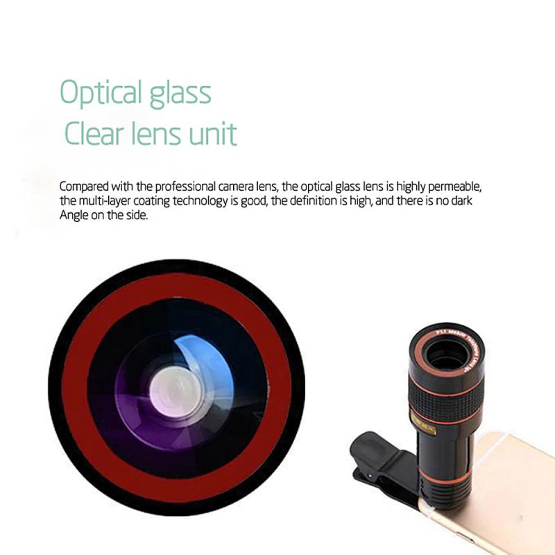 Objectif de télescope universel pour caméra, Zoom optique 12x à Clip, pour téléphone portable, IPhone, accessoires d'objectif de téléphone portable