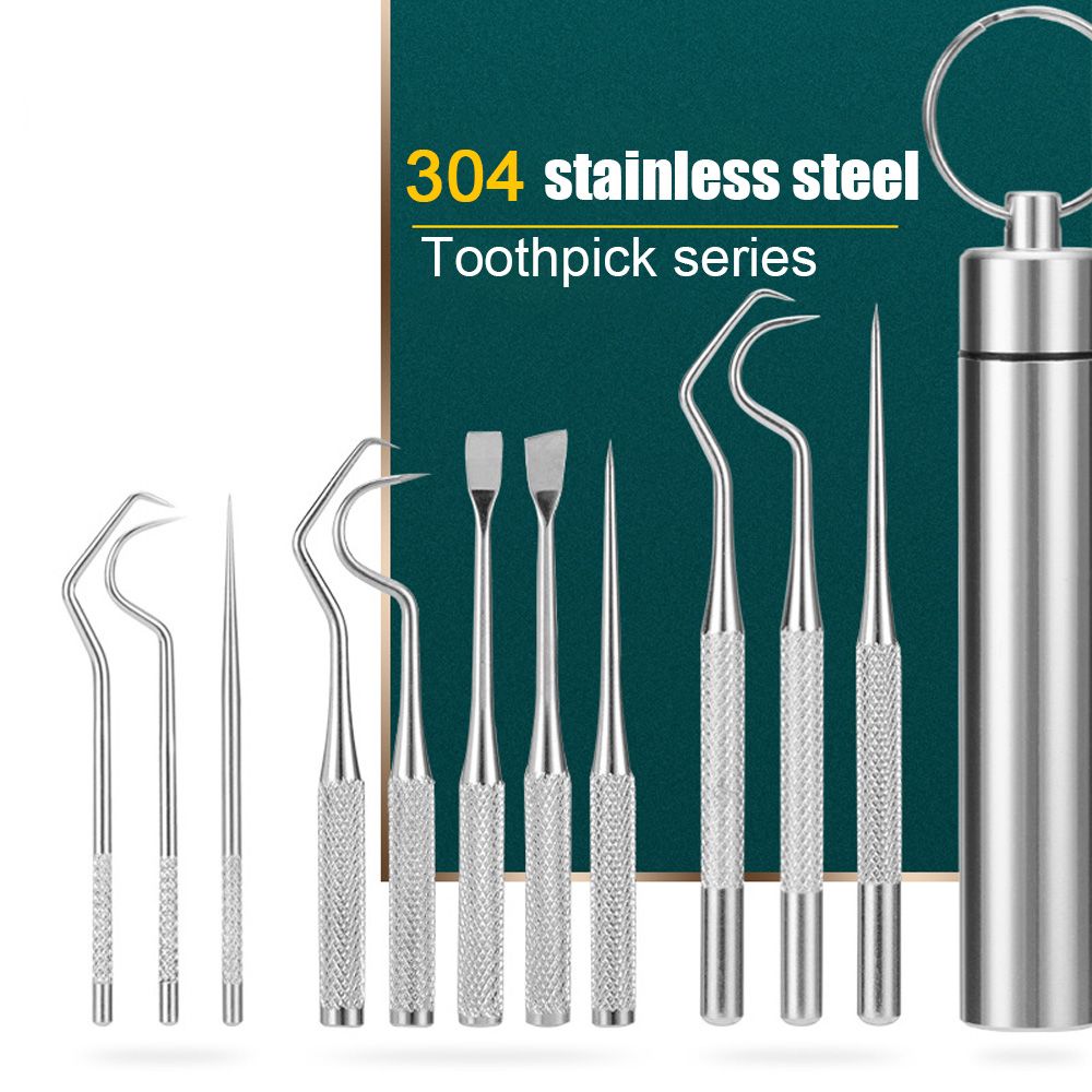 3/5Pcs/Set Portable Stainless Steel Toothpick Bag Set Reusable Toothpicks With Holder For Outdoor Picnics Camping Oral Care Tool