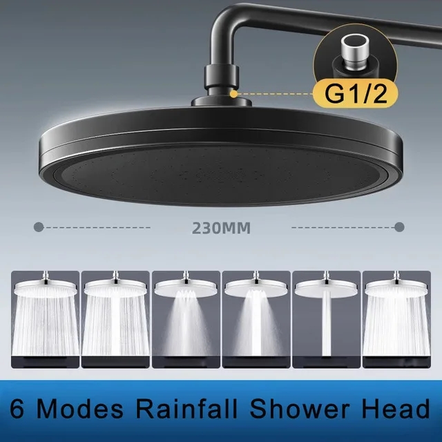 Cabezal de ducha de lluvia de 6 modos, cabezales de ducha de lluvia superiores de alta presión para baño, ° Accesorios para grifos de ducha con rociador superior: Rojo