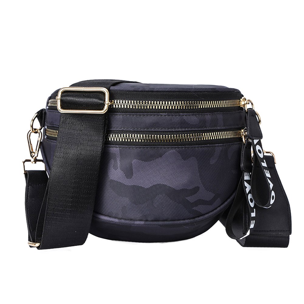 Nylon Fanny Heuptas Vrouwen Halve Cirkel Casual Rits Vrouwelijke Borst Crossbody Pack Messenger Bags Sling Borst Pakken: Black