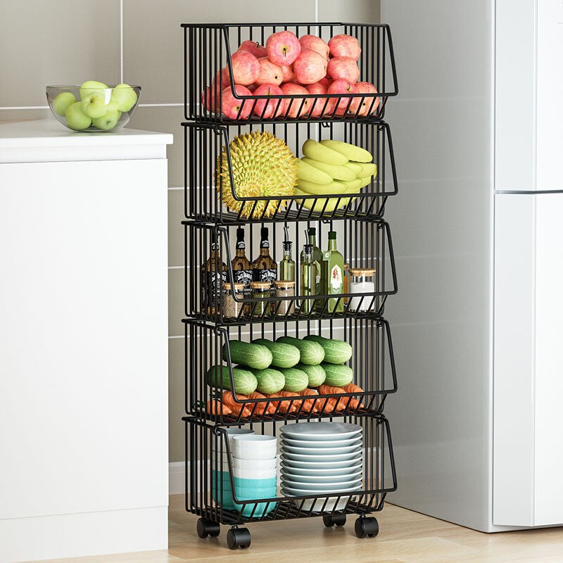 Cartoon Staal Keuken Winkelwagen Groenten Fruit Snacks Kruidenier Opslag Plank Huishouden Winkel De Mand 2/3/4/5 Tier rolling Winkelwagen