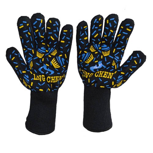 1 par varmebestandig handske nyttig bacon mikroovn handske silikone og kevlar høj temperatur resistent: F