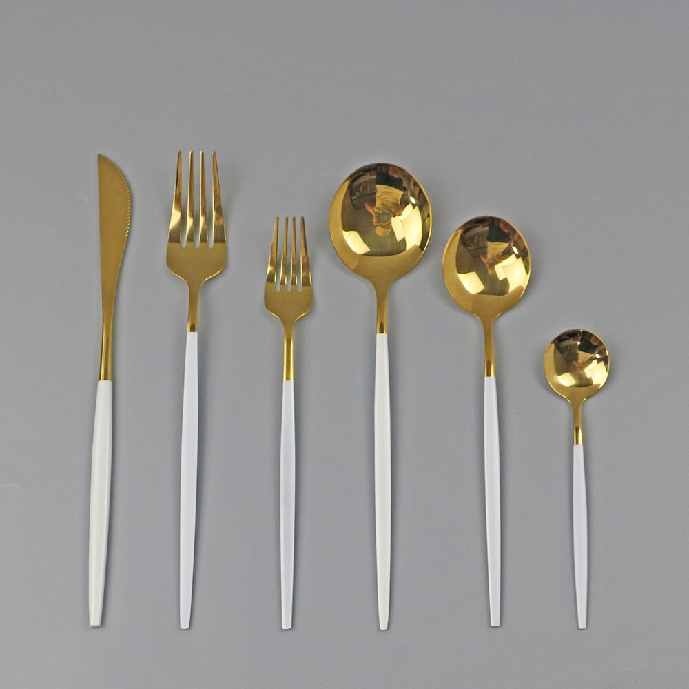 6 teile/satz Silber Geschirr einstellen 304 Edelstahl Geschirr Gabel Messer Löffel Besteck Besteck Heimat Hotels Partei Besteck einstellen: Weiß Gold