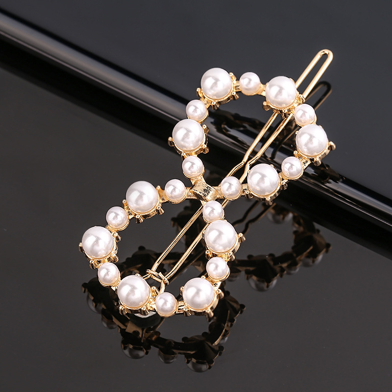 Horquilla de aleación geométrica de pentagrama de perlas de arco de para niña, Clip para el cabello minimalista, accesorios para el cabello con forma de corazón de diamante: Gris oscuro