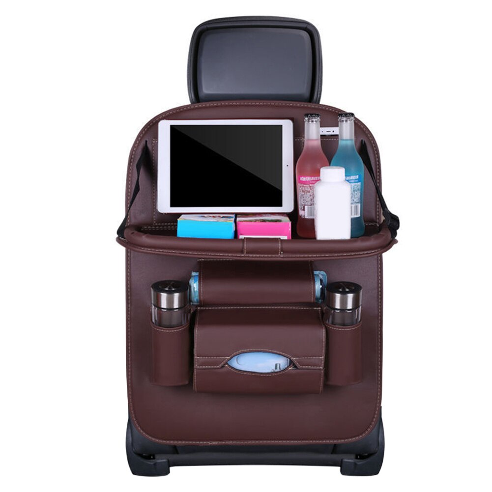 Auto Seat Cover Set Universele Multi-Pocket Seat Opknoping Opbergtas Auto Seat Cover Protector Leather Folding Houder Auto interieur: Bruin