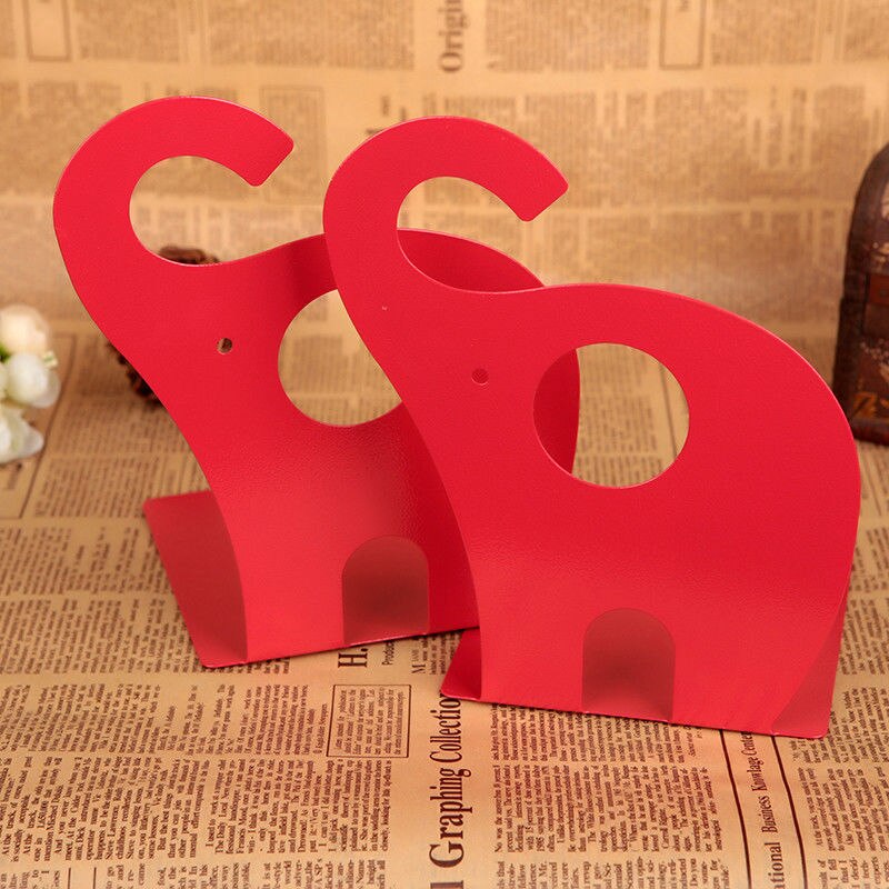 2 Pcs/Set Cute Giraffe and Elephant Book Stand Cartoon Metal Bookend Reading Book Holder Shelf