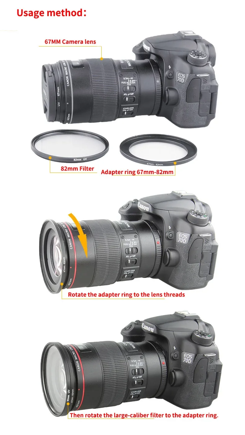58-62 58-67 58-72 58-77 58-82 62-67 62-72 67-77 67-72 77-82 86 95 mm lens step-up/down ring filter universele camera-adapter