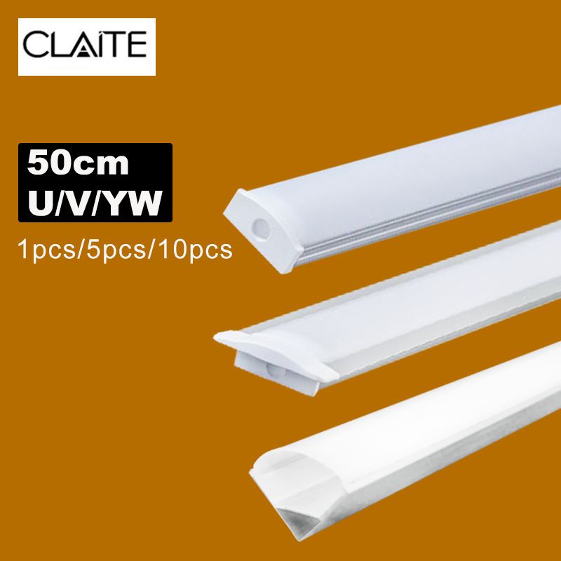 1x 2x 3x U V YW Three Style 50cm Aluminium Channel Holder for LED Strip Light Bar Under Cabinet Lamp Kitchen 1.8cm Wide