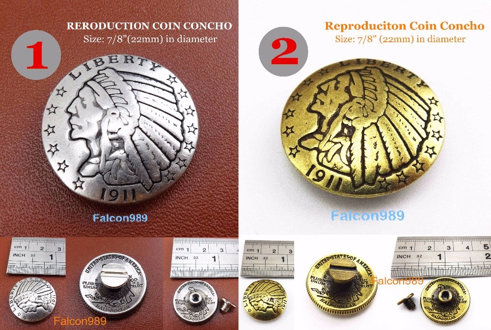 (KBC03) 2 soorten 6 pcs Antiek-Zilver/Antiek-Brons Leather Craft 7/8 ''(2.2 cm) westerse Reproductie Coin Concho Knop Tool