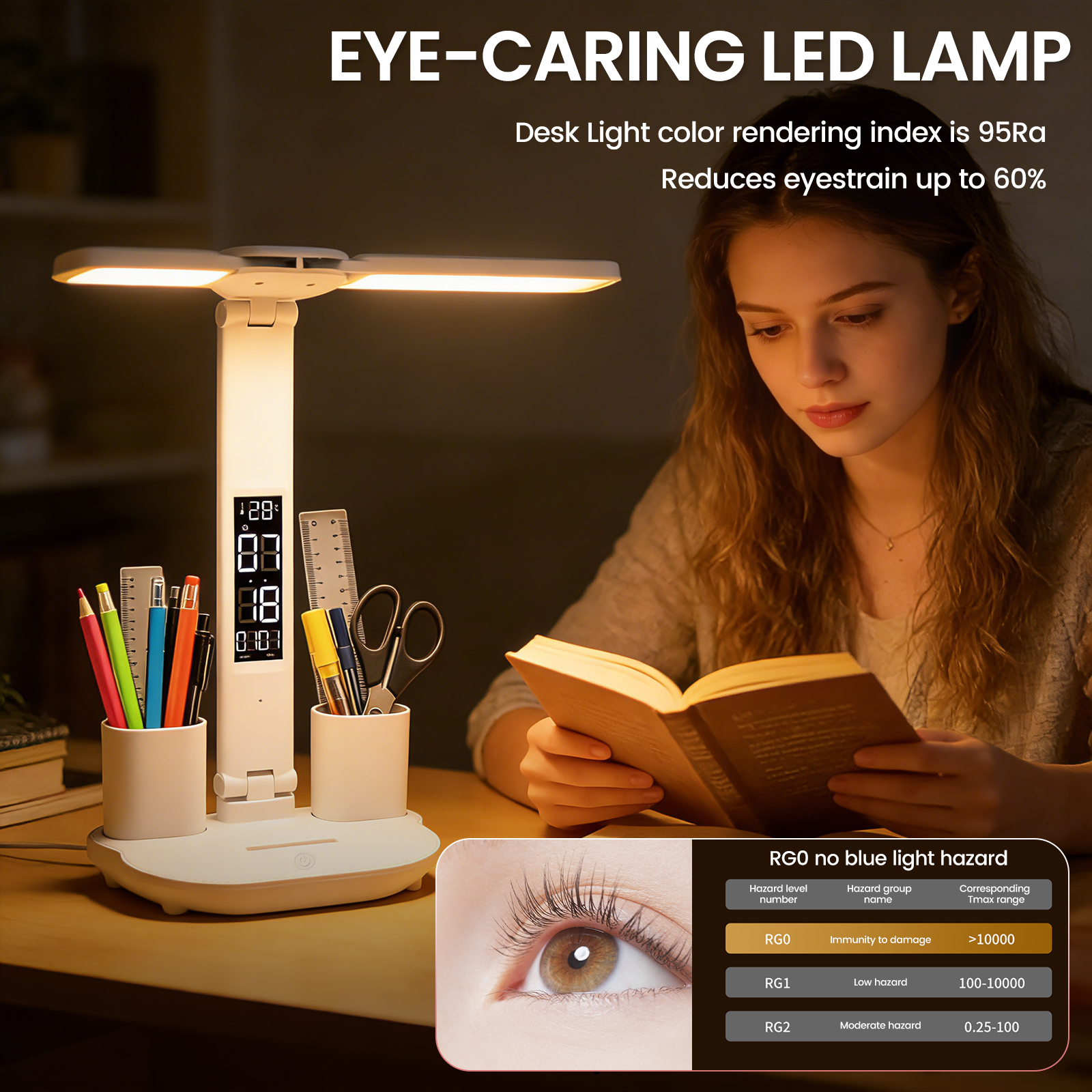 Aanraakbare dimbare LED bureaulamp USB opvouwbaar met oogbescherming CCT leeslamp met wekker nachtlampje kamer huisdecoratie