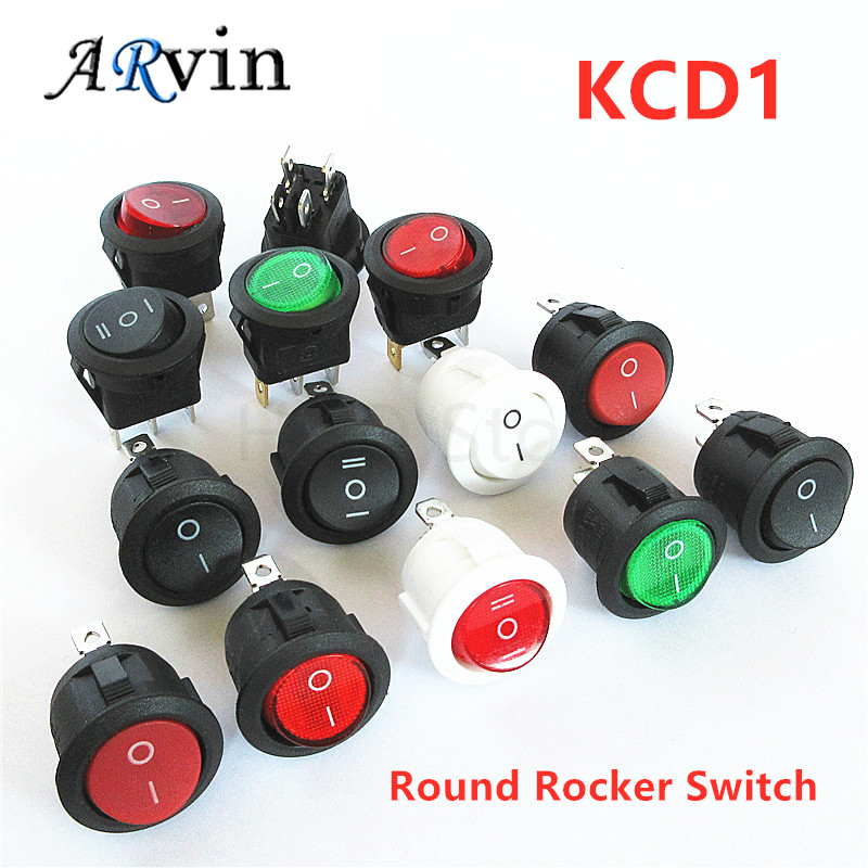2PCS KCD1 20MM Round Rocker Switch 2/3/4Pin ON-OFF-ON 12V 6A/250VAC 10A/125VAC SPST LED Car Push Button Switch With Light