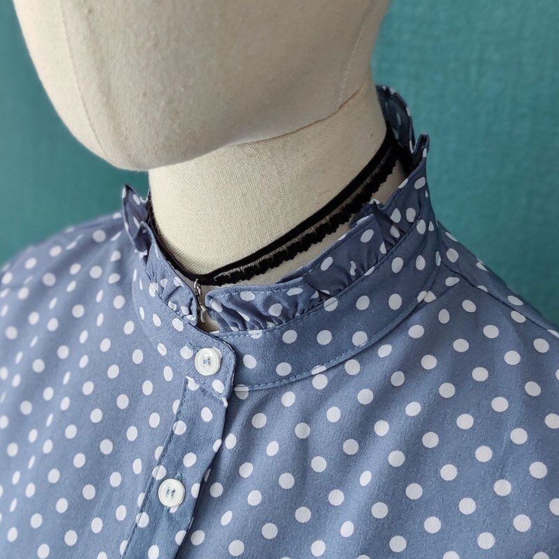 Chemise à Faux Col à pois bleus, pull à Col détachable, demi-chemise femme, Faux Col, cravate, vêtements accessoires: 01