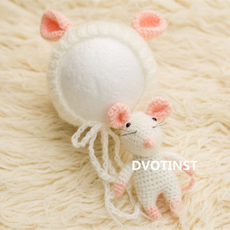 Dvotinst nyfödd baby fotografering rekvisita söt mus set hatt motorhuv docka 2 st set fotografia tillbehör studio fotograferingar foto rekvisita: Vit / 3-4 månader