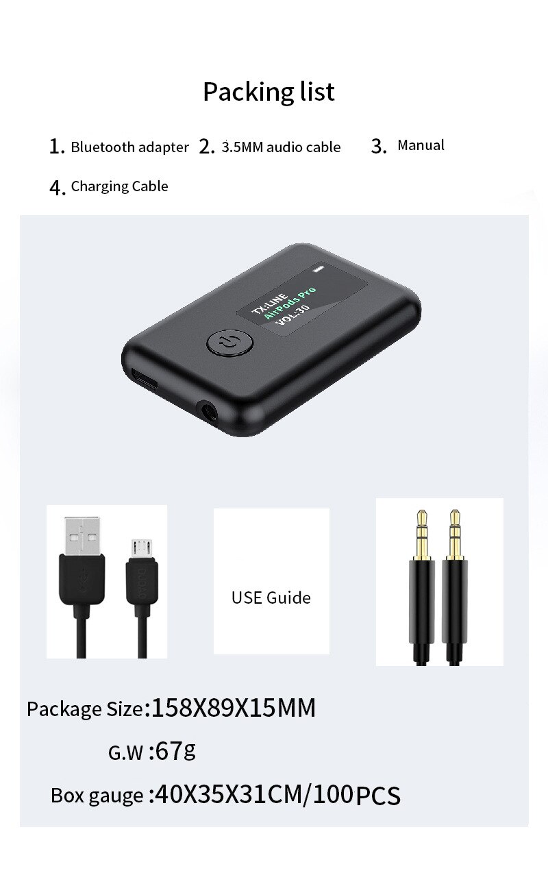 2-in-1 Bluetooth 5.0 Transmitter Receiver OLED Screen Bluetooth Adapter for TV/Car/Home Bluetooth Receiver Wireless Transmitter